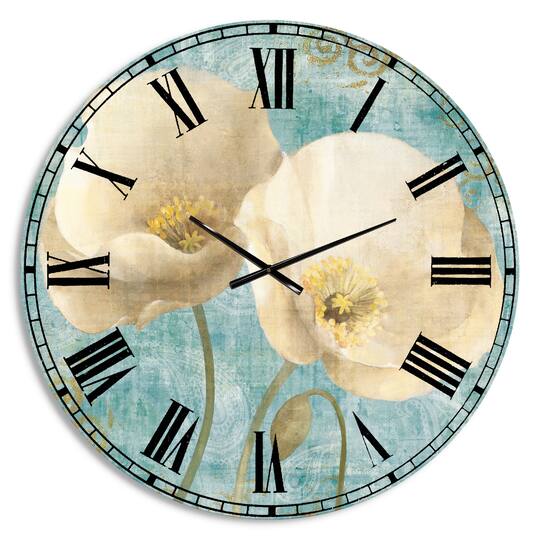 Designart Bouquet Poppies on Paisley II Farmhouse Wall Clock